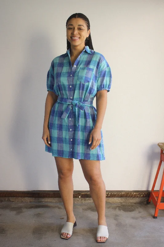 Kiki Dress - Aqua Plaid Striped unclassified dresses