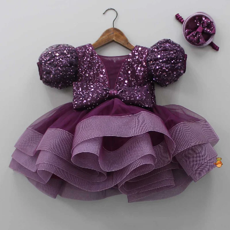 Layered Wine Dress And Detachable Bow With Swirled Headband Petite unclassified dresses