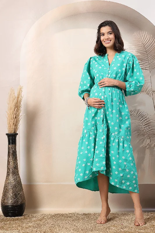 Light Green Zipless Maternity Dress with Tiers Soft fabric unclassified dresses