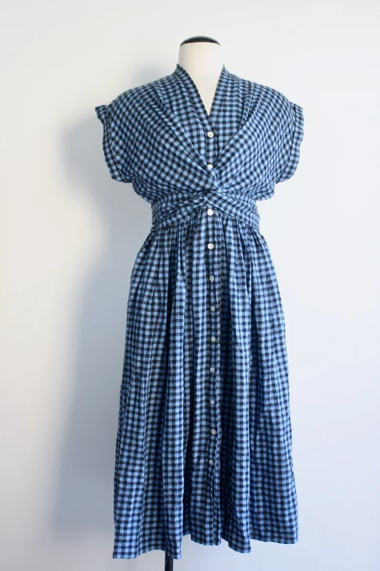 Marina Dress - Blue/Black Check Embroidered unclassified dresses