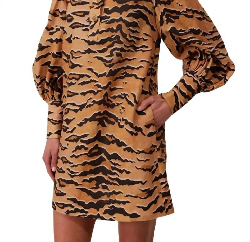 Matchmaker Tunic Dress In Tan Tiger Satin unclassified dresses