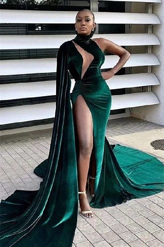 Mermaid High Neck High Split Floor-length Sleeveless Prom Dress With Shawl Minimalist unclassified dresses