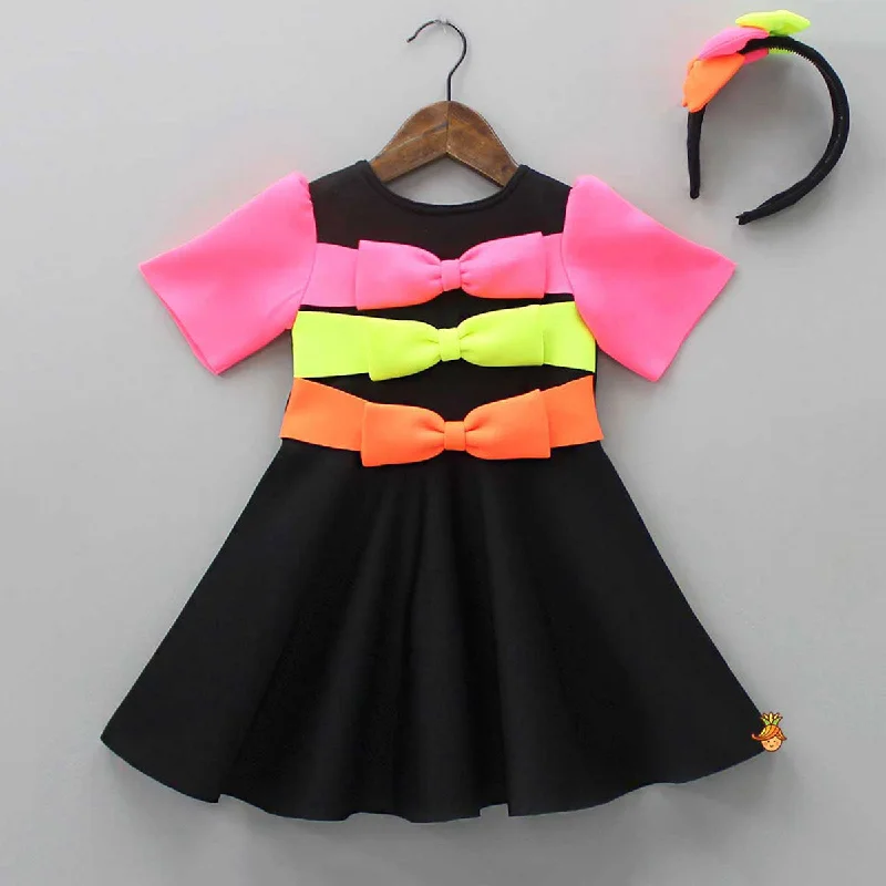 Multicolour Bow Scuba Dress With Matching Hairband Popular unclassified dresses