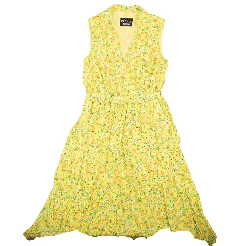 NWT BOUTIQUE MOSCHINO Yellow Lemon Silk Wrap Assymetrical Dress Cotton unclassified dresses