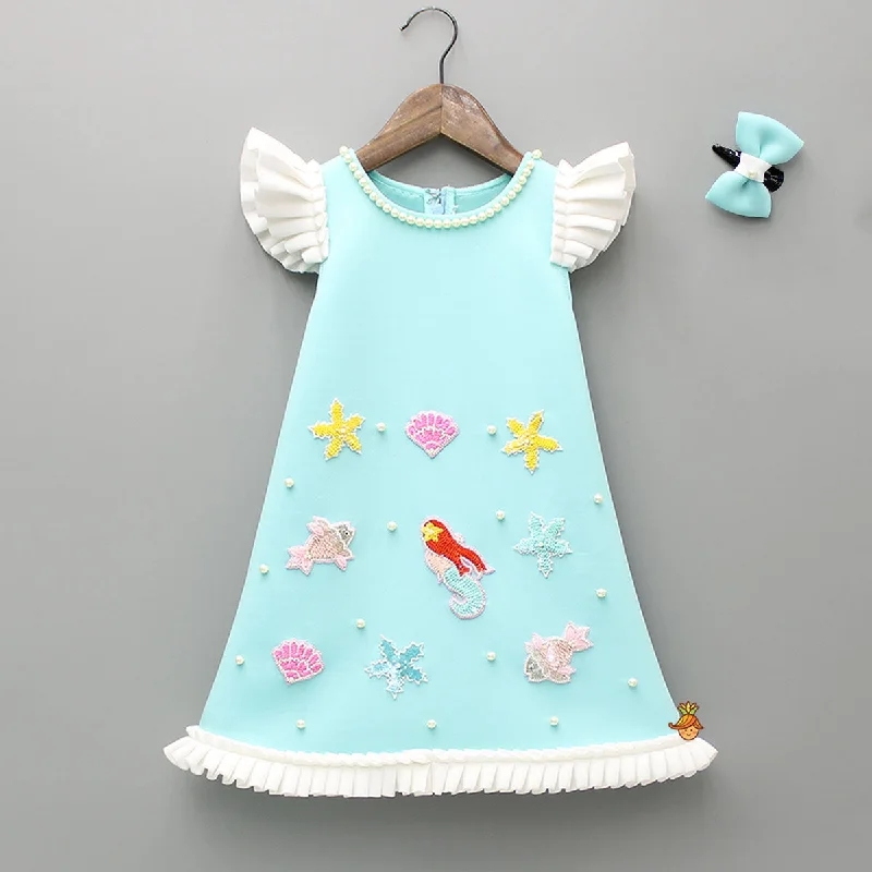 Ocean Themed Blue Dress With Hairclip Stylish unclassified dresses