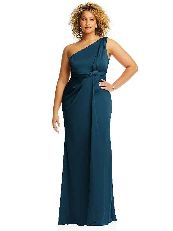 One-Shoulder Draped Twist Empire Waist Trumpet Gown High-low unclassified dresses