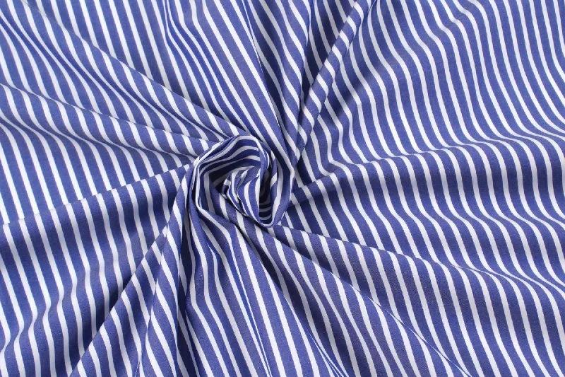 Luxury 100/2 BCI Cotton Pinstripes Poplin - 10 designs available - classic blue Off-shoulder unclassified dresses