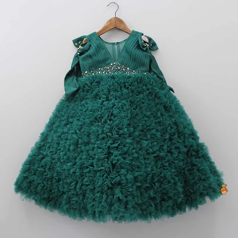 Pleated Yoke Ruffled Green Fancy Gown Everyday wear unclassified dresses