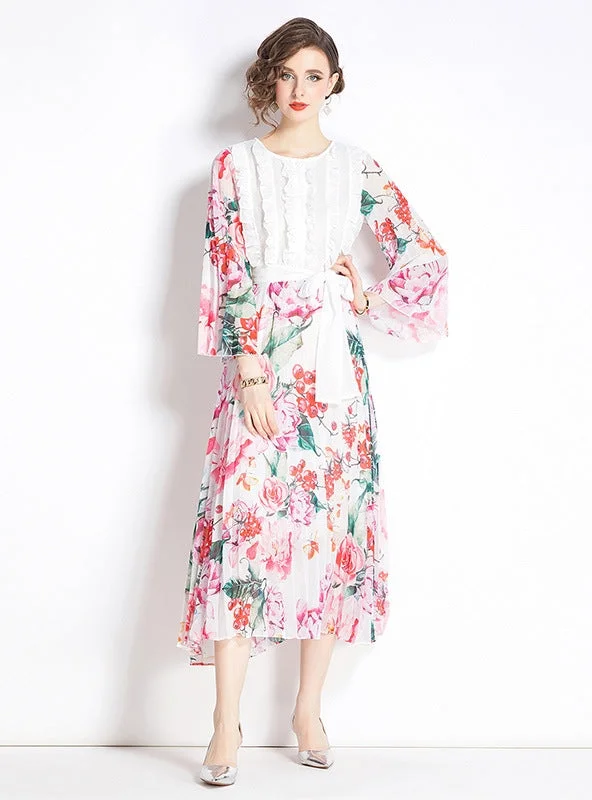 Positioning Printed Stitching Pleated Big Swing Dress Club unclassified dresses