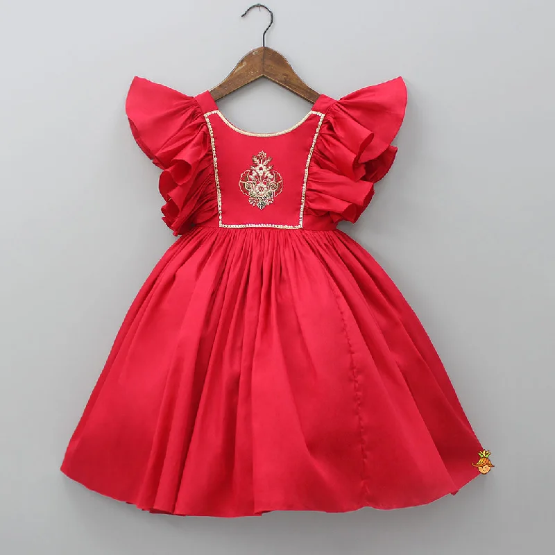 Red Hand Embroidered Frilly Dress Popular unclassified dresses