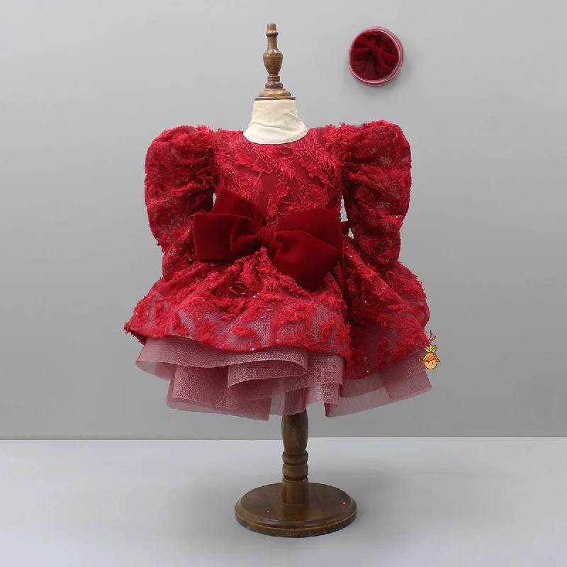 Red Layered Dress And Detachable Bow With Matching Swirled Hair Clip Casual unclassified dresses