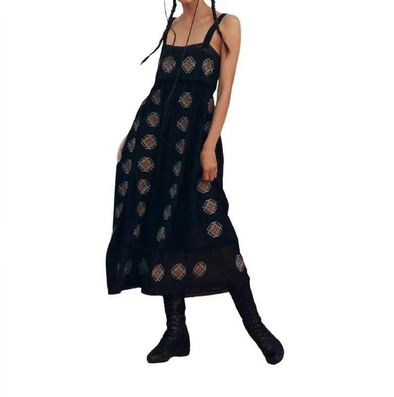 Roam Dress With Folklore Embroidery In Black Trendy unclassified dresses