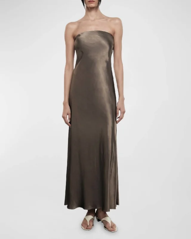 Satin Bias Dress In Shitake Beaded unclassified dresses