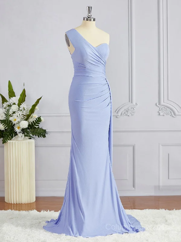 Sheath/Column One-Shoulder Sweep Train Jersey Bridesmaid Dresses Corset unclassified dresses