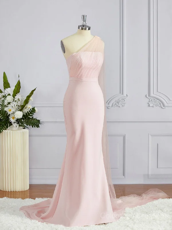 Sheath/Column One-Shoulder Sweep Train Stretch Crepe Bridesmaid Dresses High-low unclassified dresses