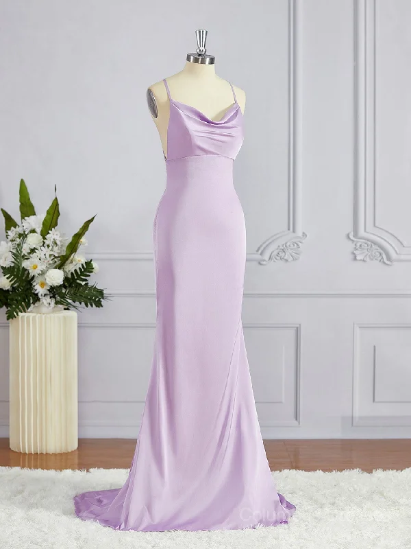 Sheath/Column Square Sweep Train NS Elastic Woven Satin Bridesmaid Dresses Off-shoulder unclassified dresses