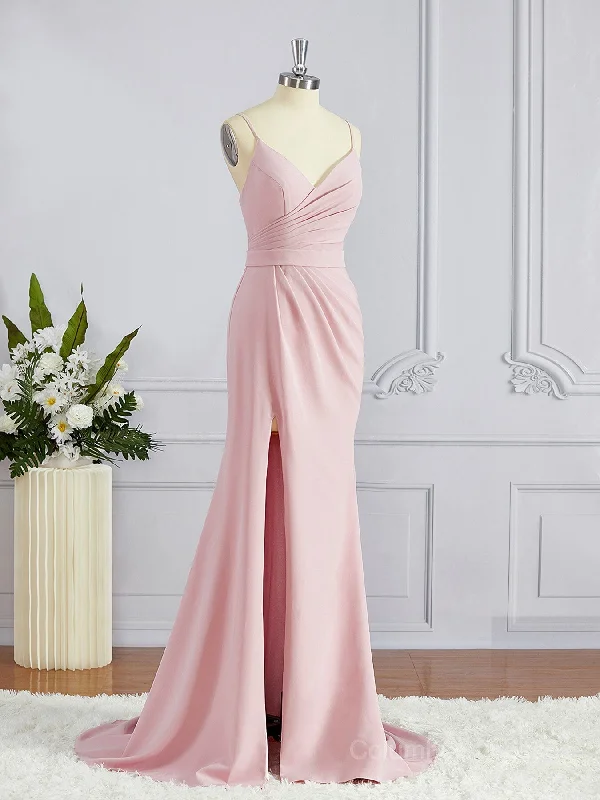 Sheath/Column V-neck Sweep Train Stretch Crepe Bridesmaid Dresses with Leg Slit Open-back unclassified dresses