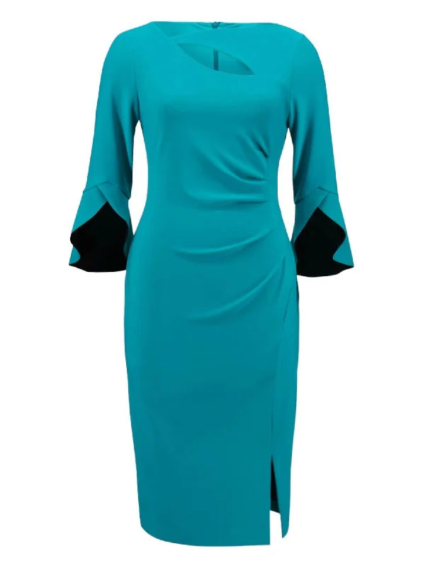 Silky Knit Tulip Sleeves Dress In Green Elegant unclassified dresses