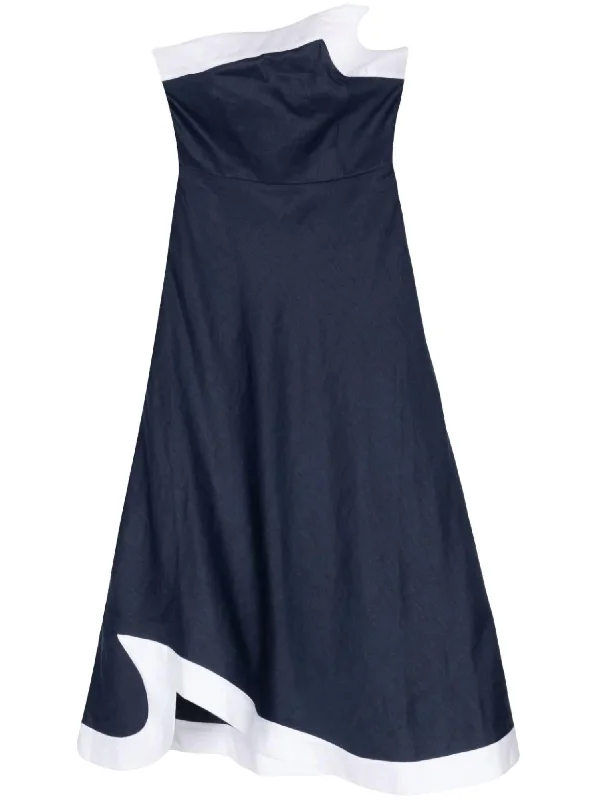 Sirani Asymmetrical Dress In Navy/white Printed unclassified dresses