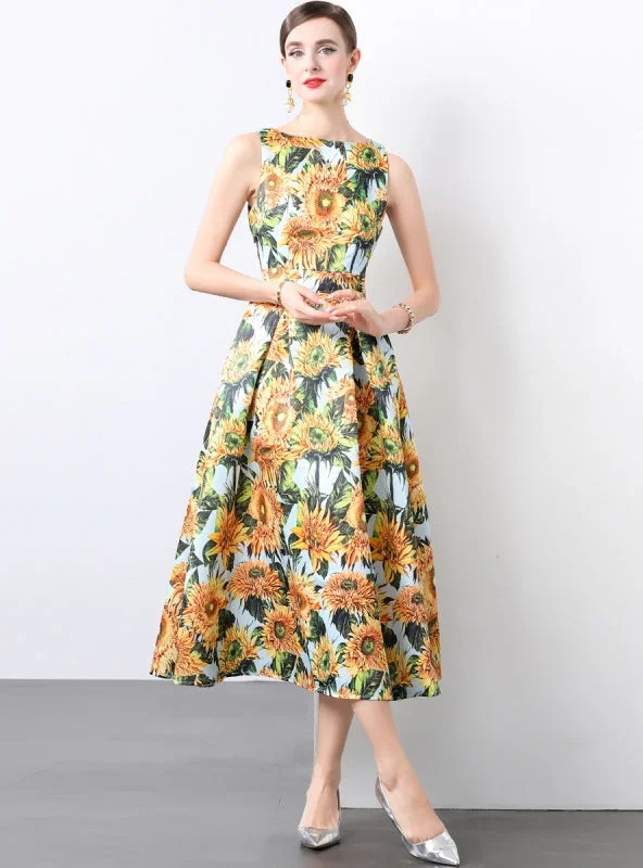 Sleeveless High Waist Print Dress Printed unclassified dresses