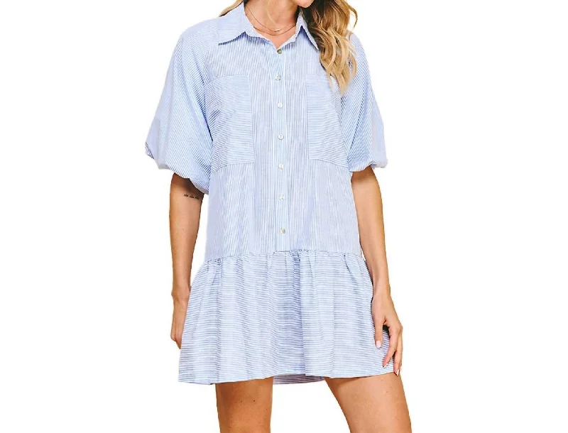 Stripe Button Down Dress In Blue Holiday unclassified dresses