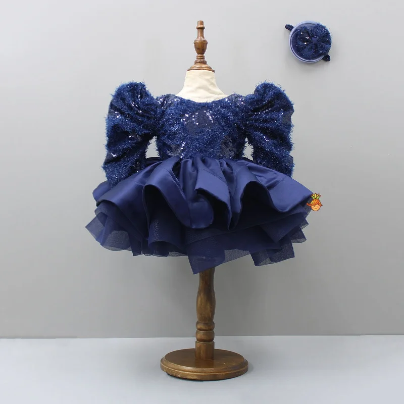 Stylish Sleeves Exquisite Blue Dress With Head Band Smocked unclassified dresses