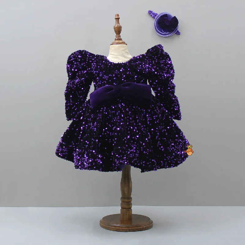 Stylish Sleeves Exquisite Purple Dress With Head Band Club unclassified dresses