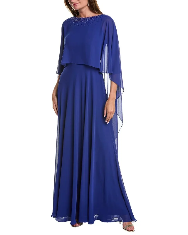 Teri Jon by Rickie Freeman Chiffon Capelet Gown Lightweight unclassified dresses