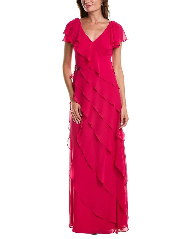 Teri Jon by Rickie Freeman Tiered Chiffon Gown Color block unclassified dresses