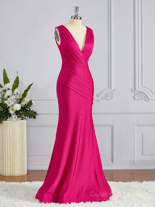 Trumpet/Mermaid V-neck Sweep Train Jersey Bridesmaid Dresses Y2K unclassified dresses