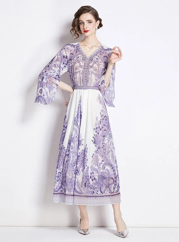 V-neck Printed Chiffon Printed Dress Summer unclassified dresses