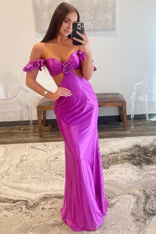 Violet Flutter Sleeve Cutout Mermaid Prom Dress Fitted Gown Beach unclassified dresses