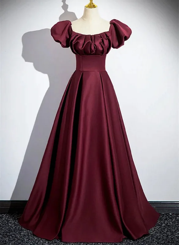 Wine Red Satin A-line Simple Off Shoulder Prom Dress, Wine Red Evening Dress High-end unclassified dresses