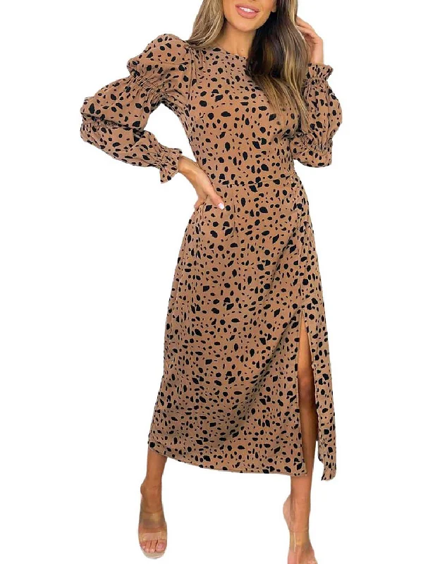 Womens Animal Print Long Maxi Dress Soft Pleated Maxi