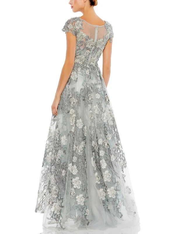 Womens Embellished Metallic Evening Dress Floral unclassified dresses