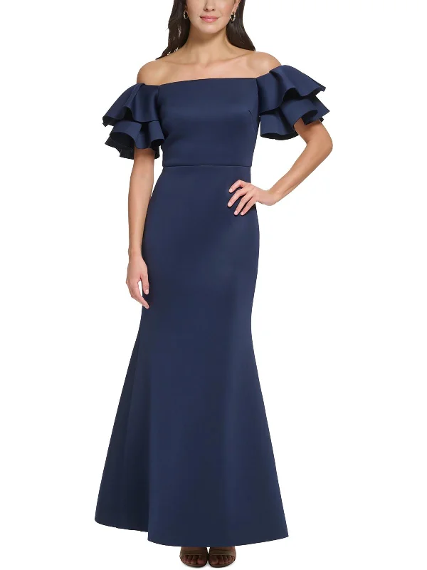 Womens Ruffled Polyester Evening Dress Discounted unclassified dresses