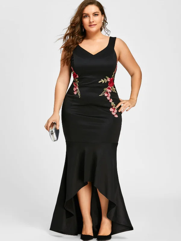 Women's Summer V-Neck Evening Maxi Dress With Floral Embroidery Casual Maxi Skirt