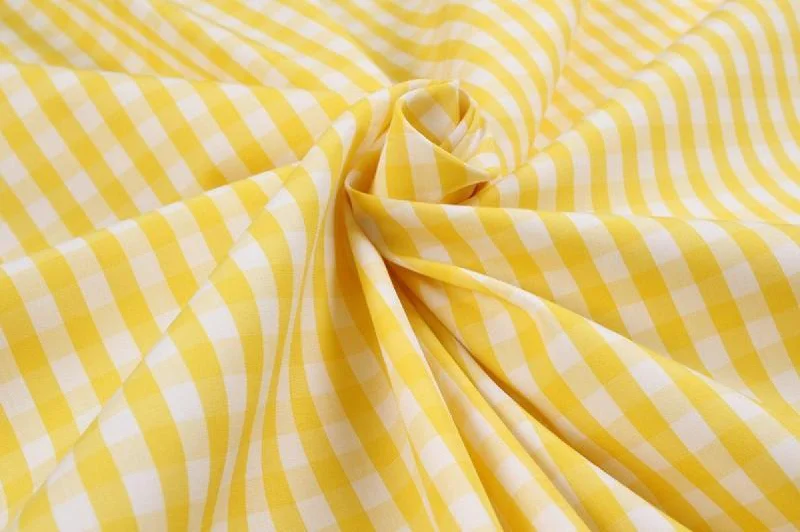 Yellow Vichy Cotton Poplin - Ne 60/2  - 8 colors stock service Ruffled unclassified dresses