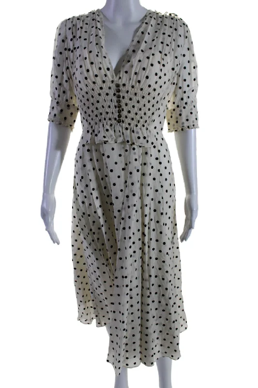 Catherine Deane Womens Short Sleeve V Neck Polka Dot Midi Paz Dress White Midi Skirt Casual