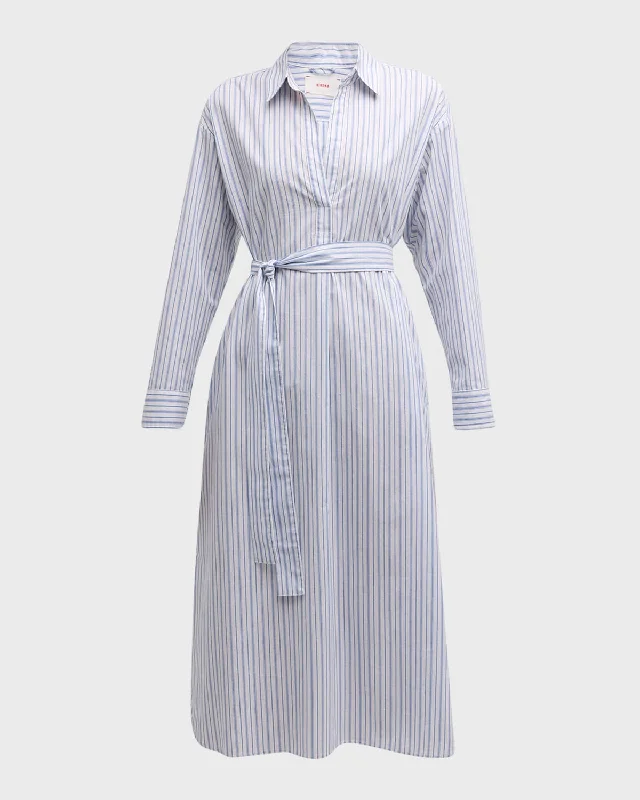 Marlowe Striped Cotton Midi Shirtdress Button Midi Skirt