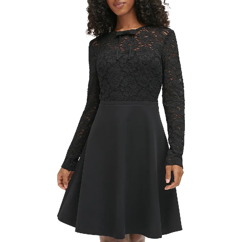 Womens Lace Trim Bow Midi Dress Cozy Midi Dress