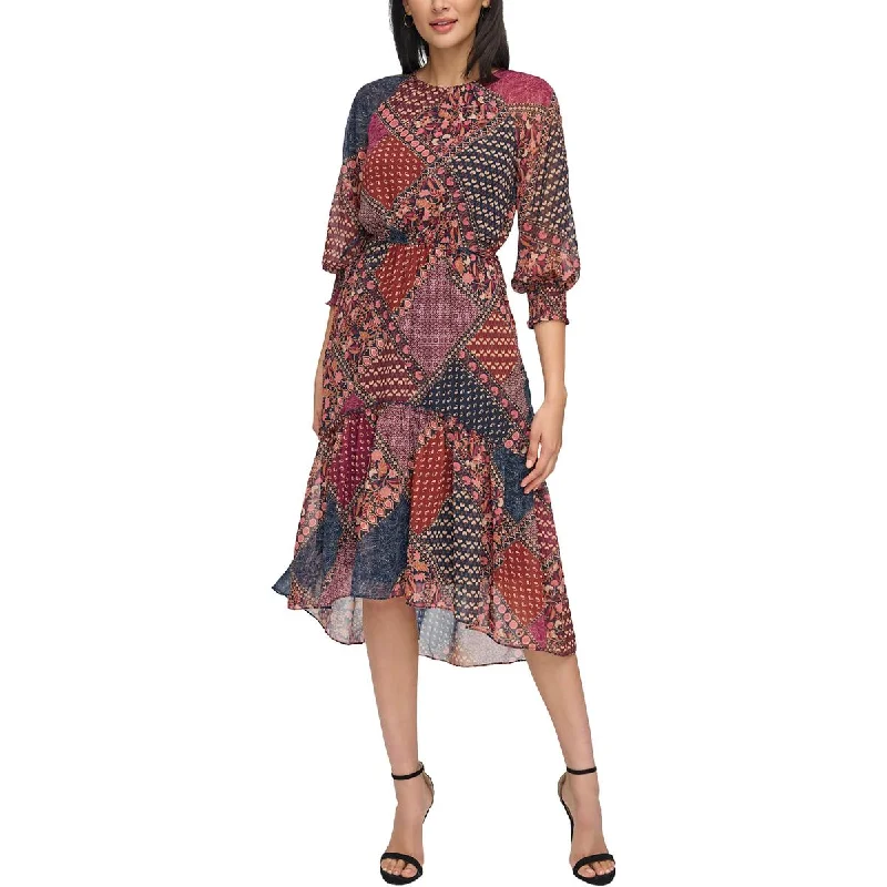 Womens Printed Side Tie Midi Dress Ruffled Floral Skirt